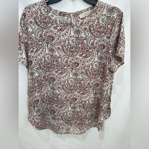 LOFT Paisley Print Top - Red, orange & black  short sleeves size Large